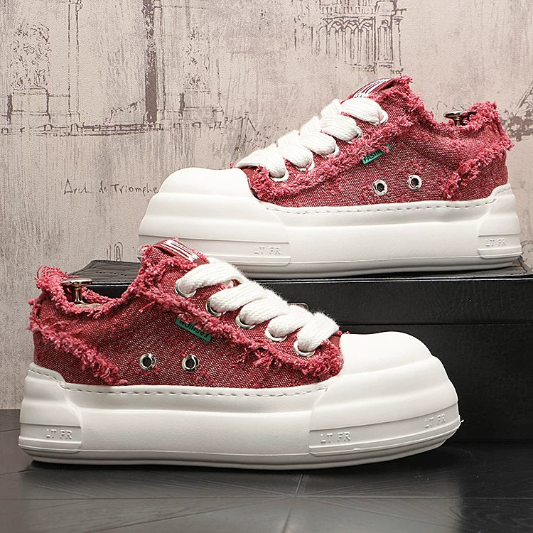 Men's Platform Breathable Canvas Korean-Style Skate Sneakers Casual 2026 Spring New