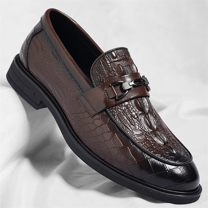 Cross-border 2025 autumn new collection: premium crocodile-embossed, british-style slip-on leather d