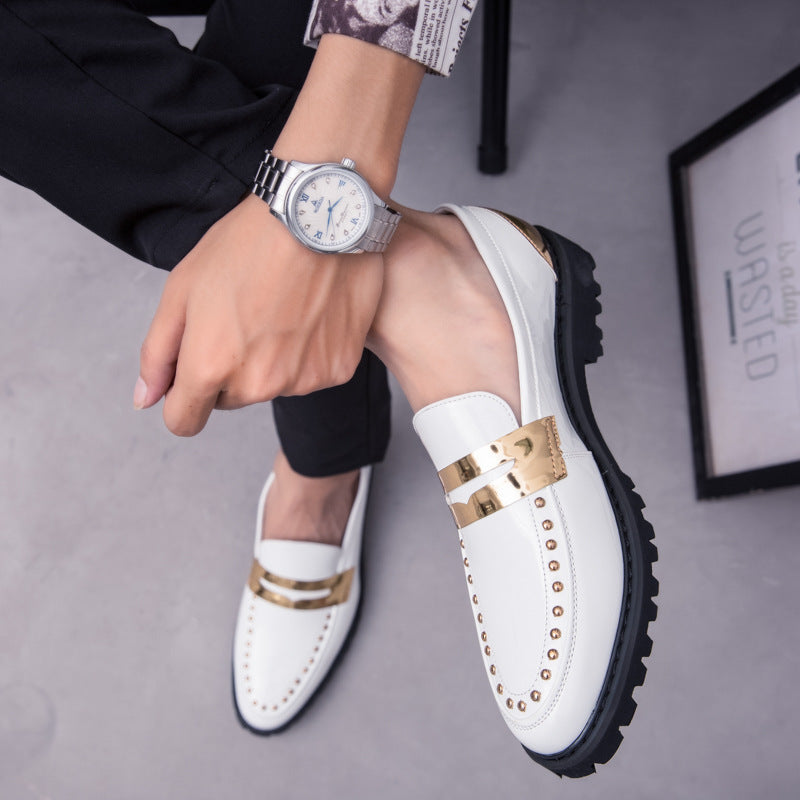Menfashion glossy white leather shoes men's slip-on wedding photos retrocasual shoes british style s 6