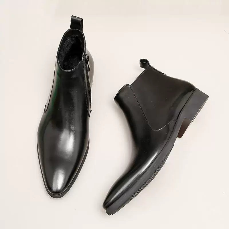 Men's Genuine Leather Martin Boots, Patent Leather, Pointed Toe