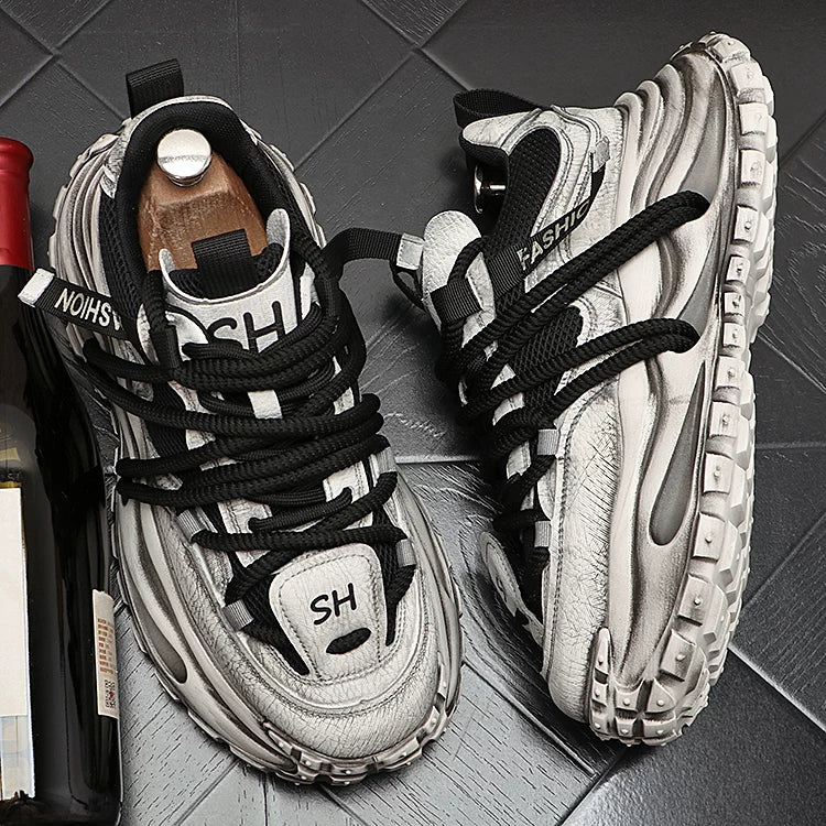 Men's 2026 New Platform Low-Top Korean Style Distressed Dad Shoes