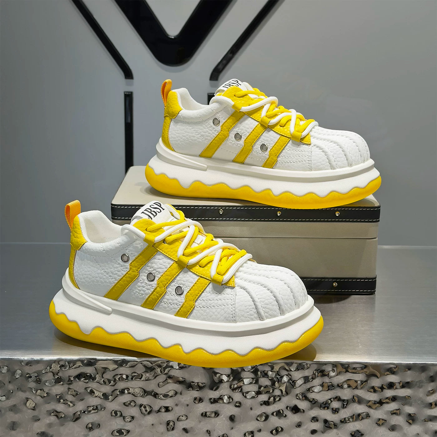 Men's Height-Increasing Platform Lace-Up Low-Top Shell-Toe White Sneakers New