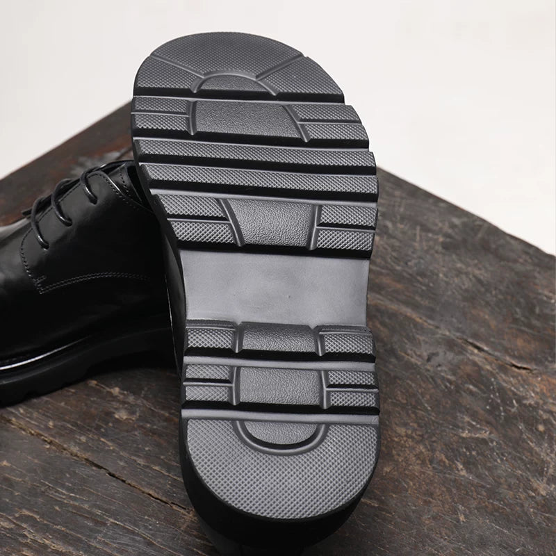 Men's Black Derby Shoes, Height Increasing, Thick Sole