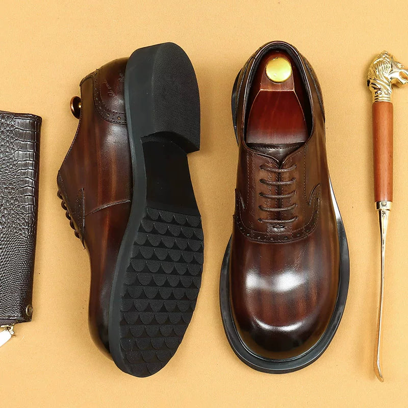 Men's Genuine Leather Leather Shoes, Round Toe, British Style