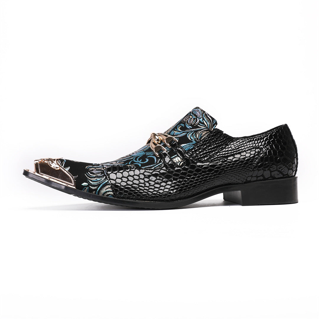 New Business Men's Leather Shoes European Style British Cowhide Square Toe Handmade Cowhide Breathable Wedding Bridegroom Oxford Embroidery