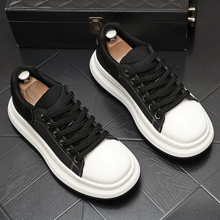 Men's Height-Increasing Platform Breathable Lace-Up Canvas Fabric Chunky Sneakers
