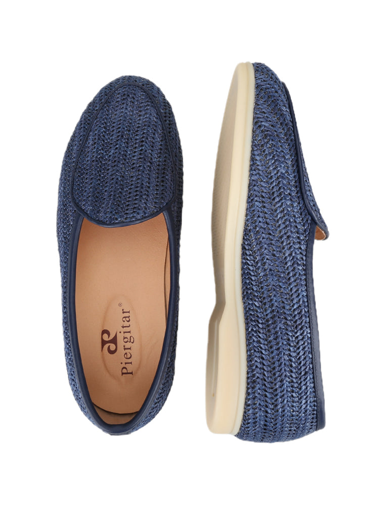 Summer matcha green navy breathable raffia woven men's sailing shoes milky white non-slip outsole casual shoes