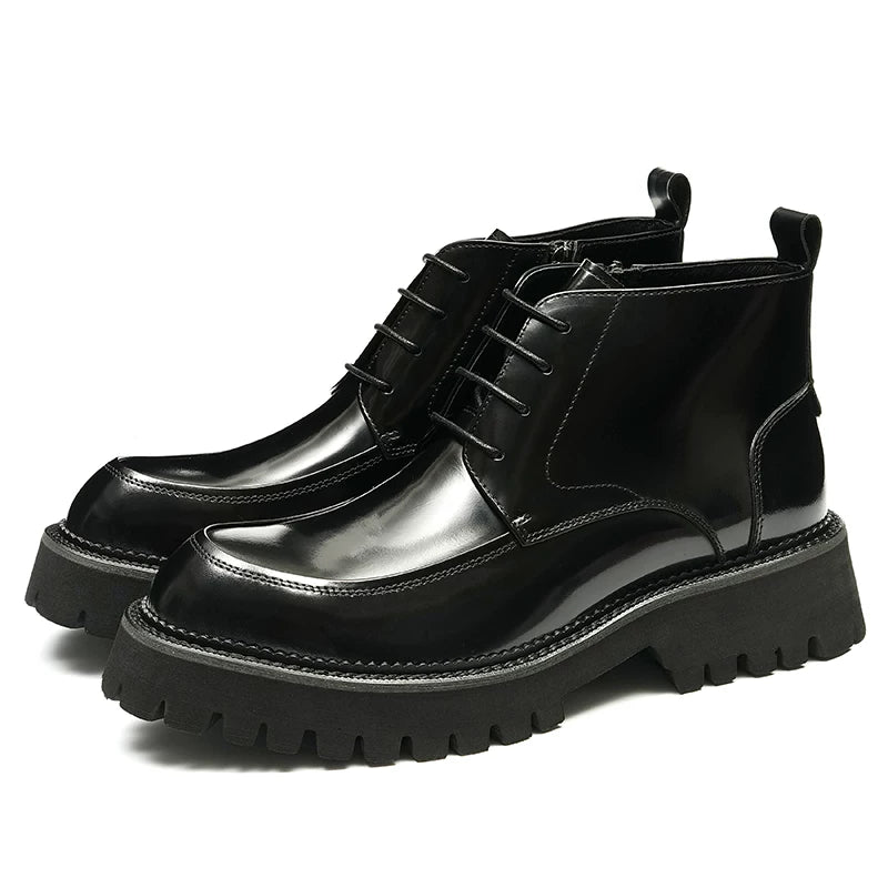 Men's Genuine Leather Martin Boots, Height Increasing, Thick Sole