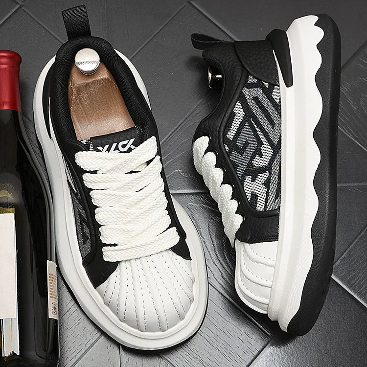 Men's 2026 New Platform Lace-Up Low-Top Color-Block Casual Skate Shoes