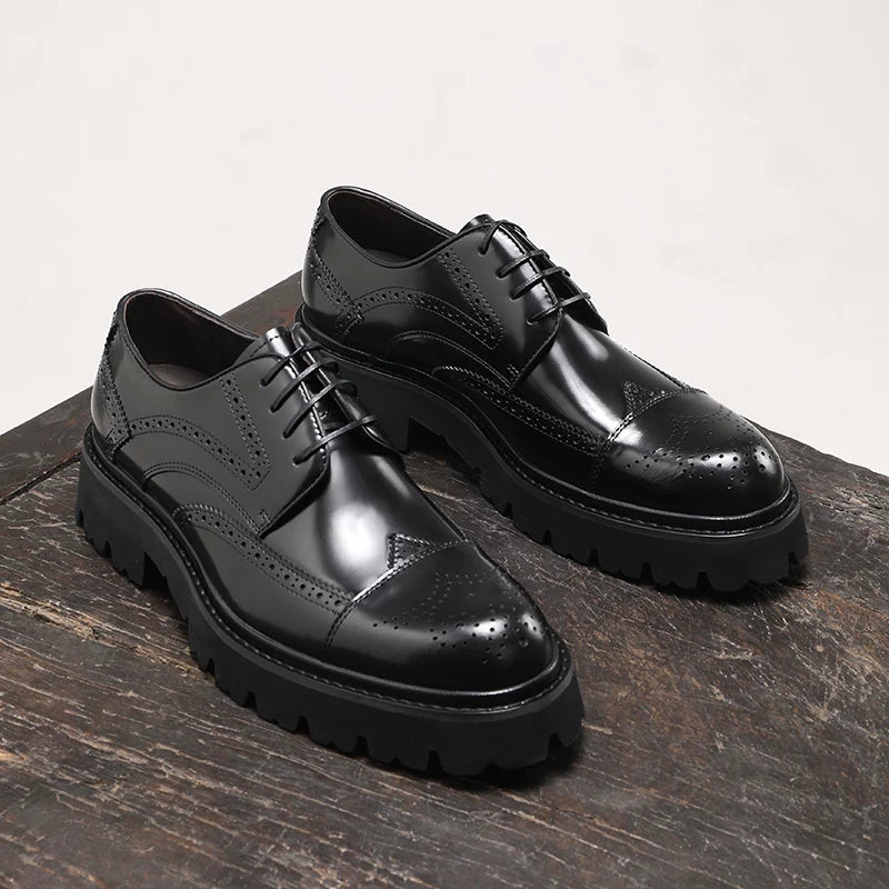 Men's Genuine Leather Derby Shoes, Height Increasing, Thick Sole