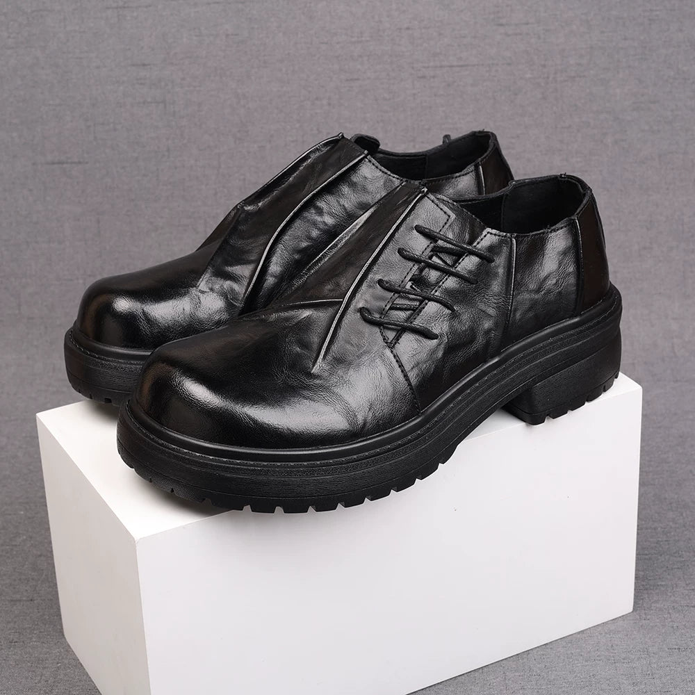 Men's Black Derby Shoes, Height Increasing, Thick Sole