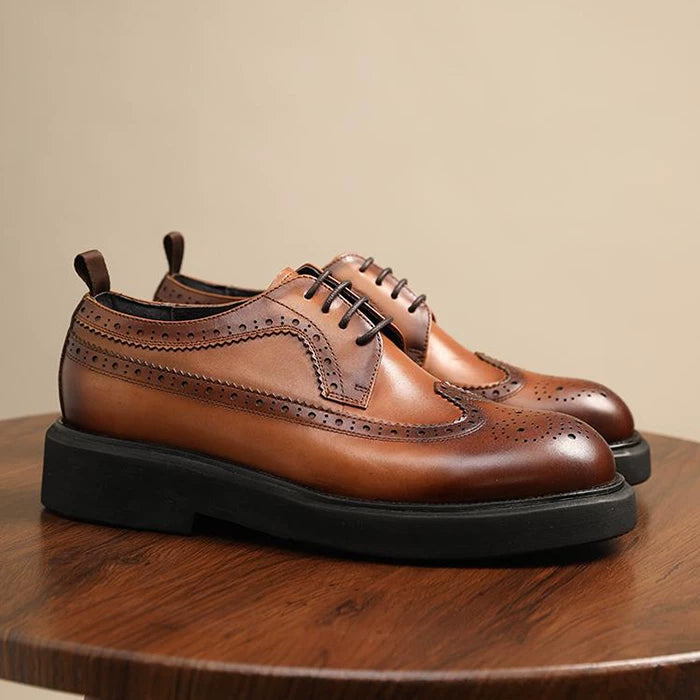 Men's Genuine Leather Derby Shoes, Height Increasing, Thick Sole