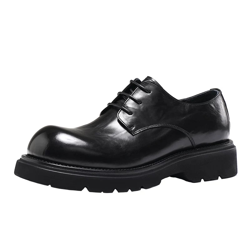 Men's Black Derby Shoes, Height Increasing, Thick Sole