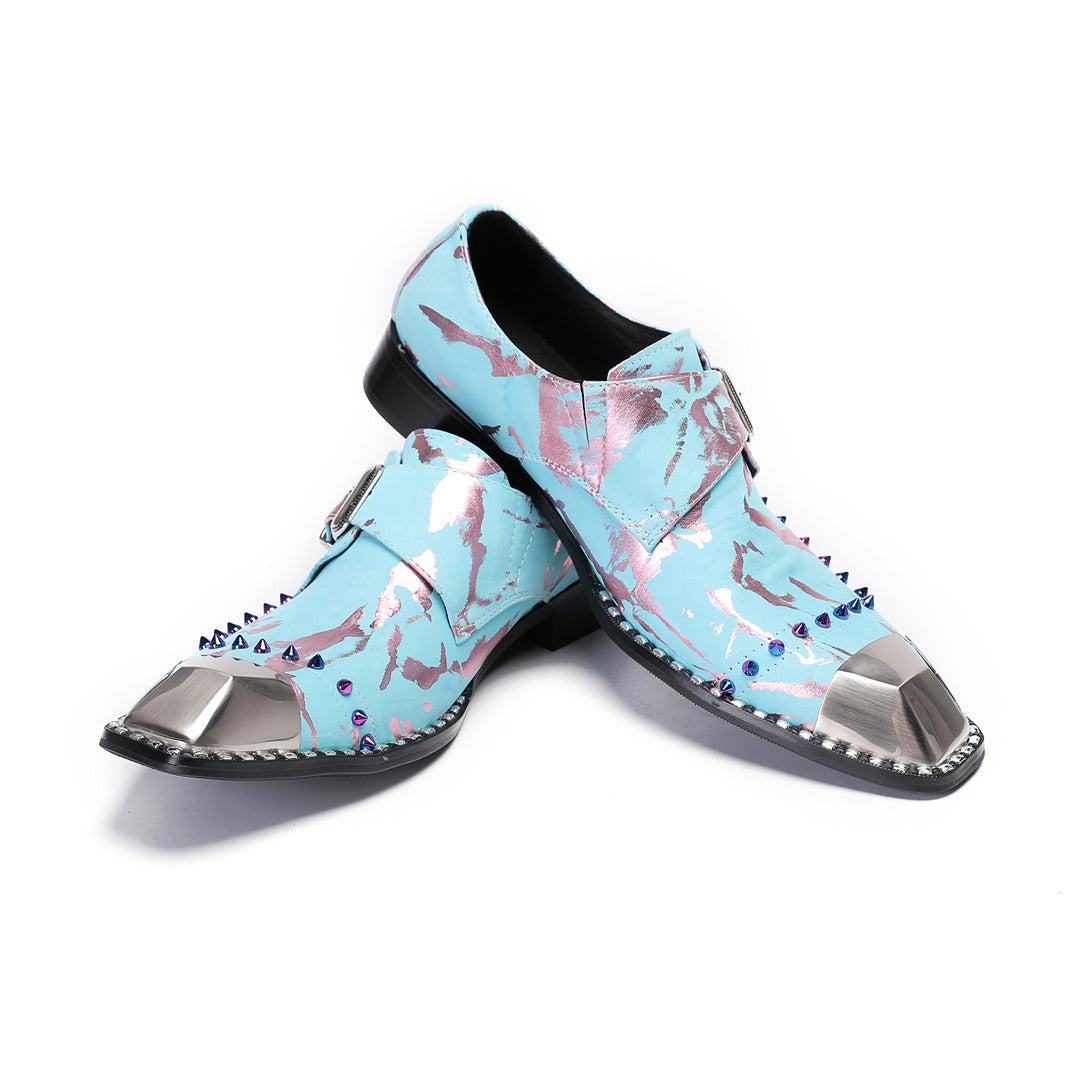 Trendy brand spring spring and autumn pointed leather shoes men's Korean version British business leisure inner height increase men's breathable hair stylist men's shoes
