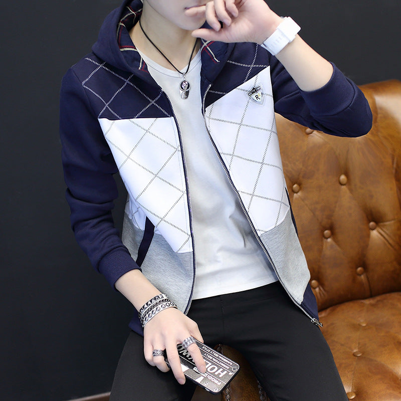 Cardigan sweater men's slim-fitting hooded zipper-packed teen casual top autumn new coat trend
