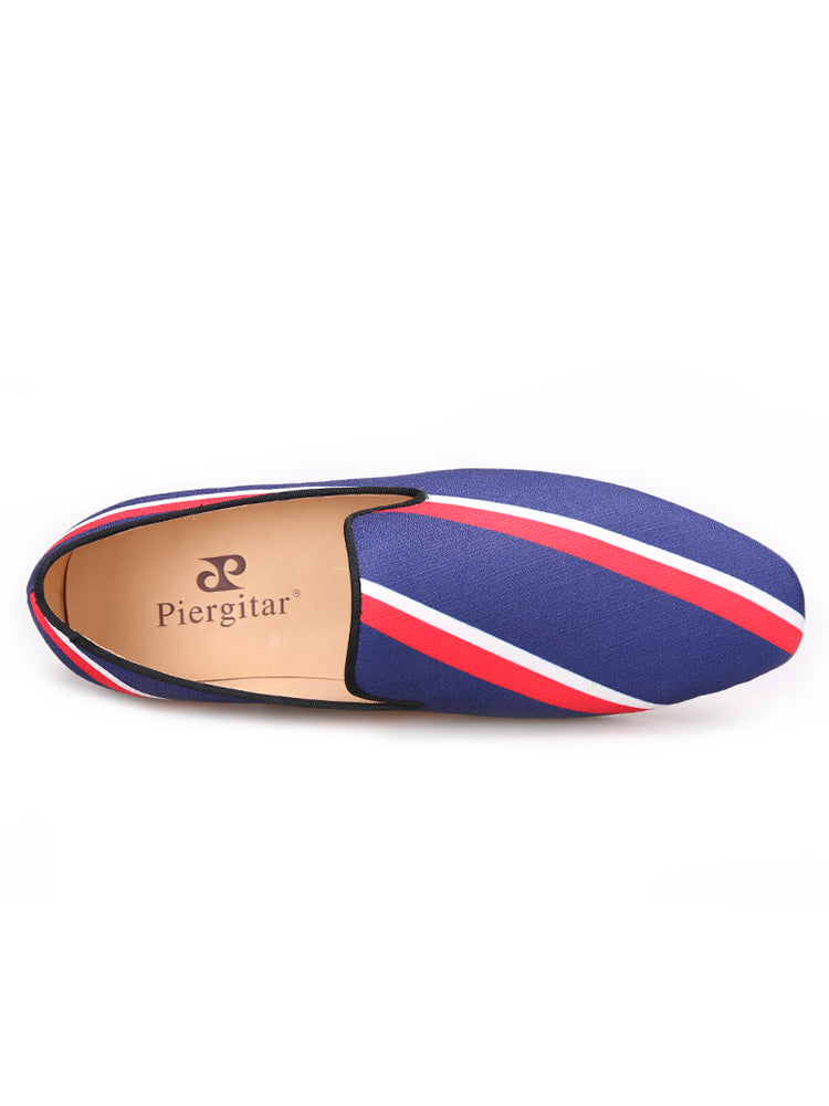 New handmade British style pigskin lining blue striped loafers European and American gentleman's banquet formal shoes for men