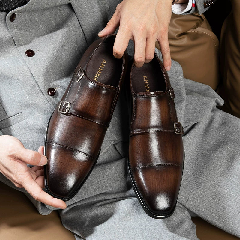 Men's Genuine Leather Leather Shoes, Breathable, Square Toe