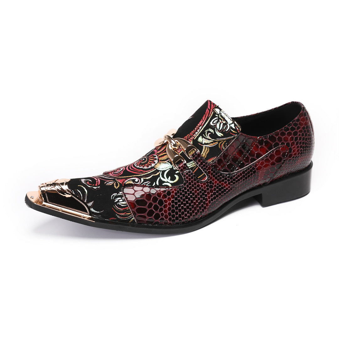 European version cowhide men's shoes handmade shoes crocodile pattern Munch shoes burgundy wedding shoes retro foot cover business dress leather shoes