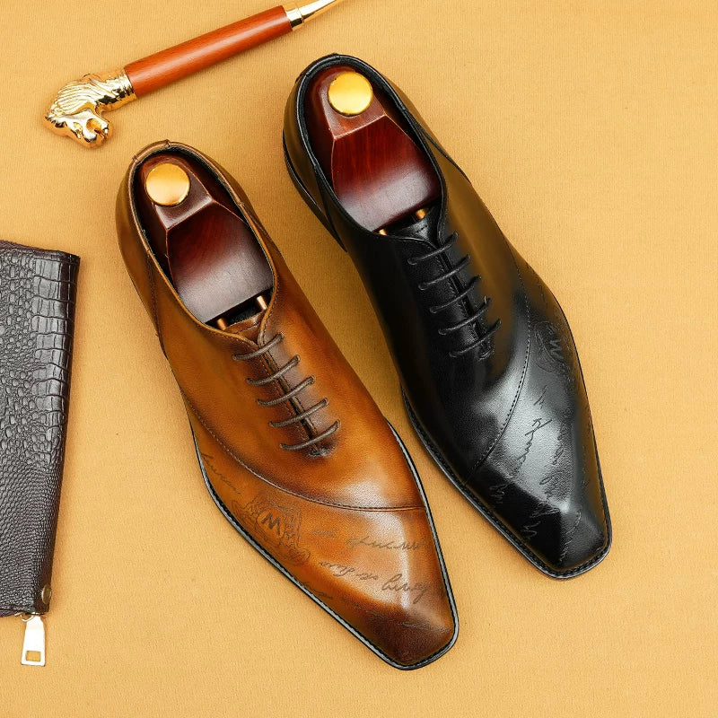 Men's Genuine Leather Leather Shoes, Pointed Toe, British Style