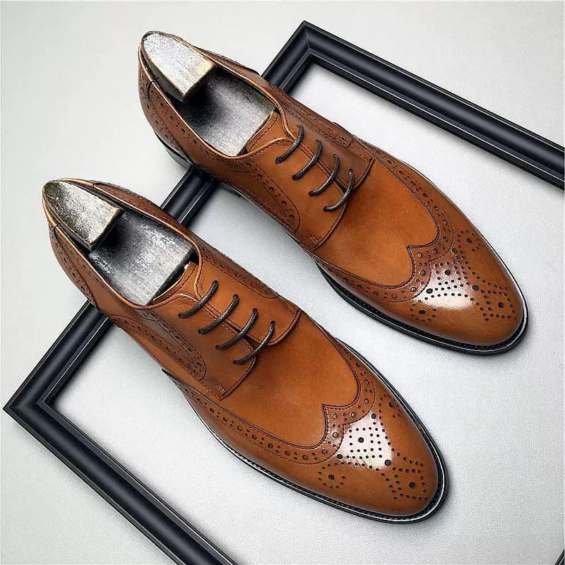 Men's Genuine Leather Wedding Shoes, Pointed Toe, Lace-Up