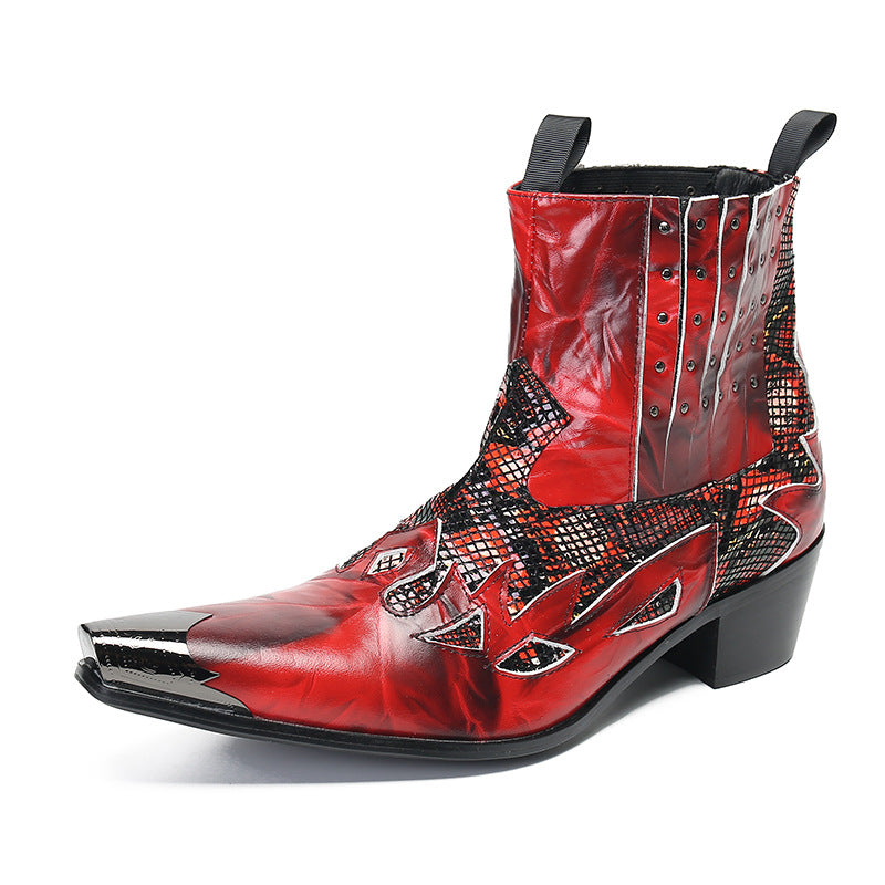 Chelsea boots men's plush leather British high-top leather shoes Brogue carved casual short boots men's Martin leather boots