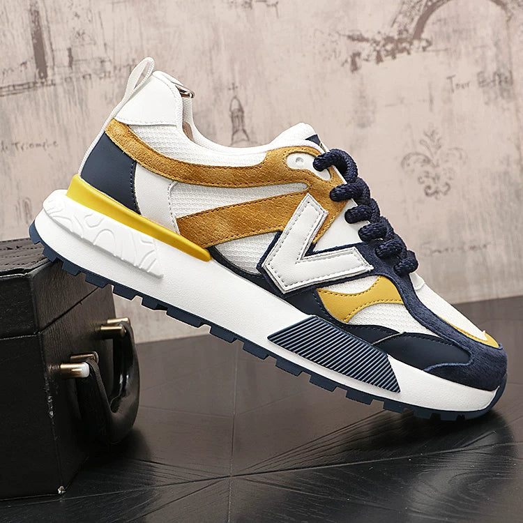 Men's 2026 New Height-Increasing Lace-Up Korean Style Color-Block Retro Sneakers