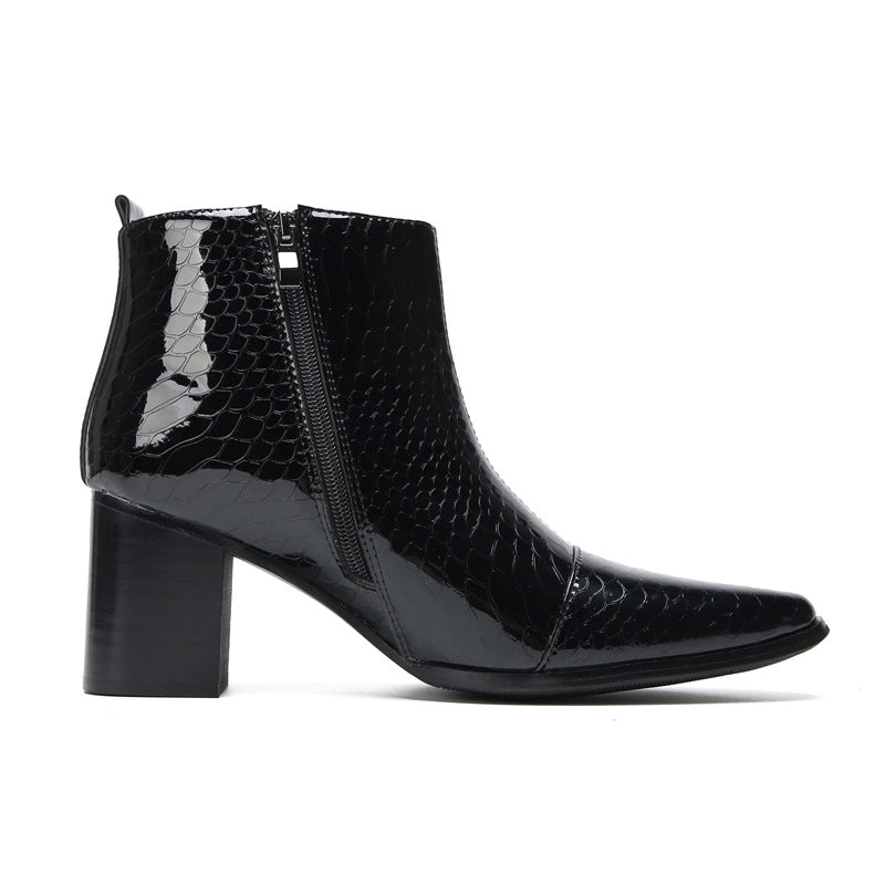 Men's Black Leather Martin Boots – British Style, Height Increasing