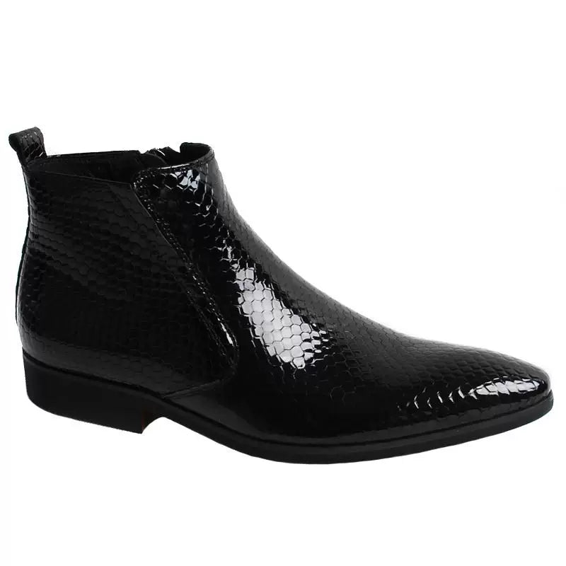 Men's Genuine Leather Martin Boots, Patent Leather, Pointed Toe