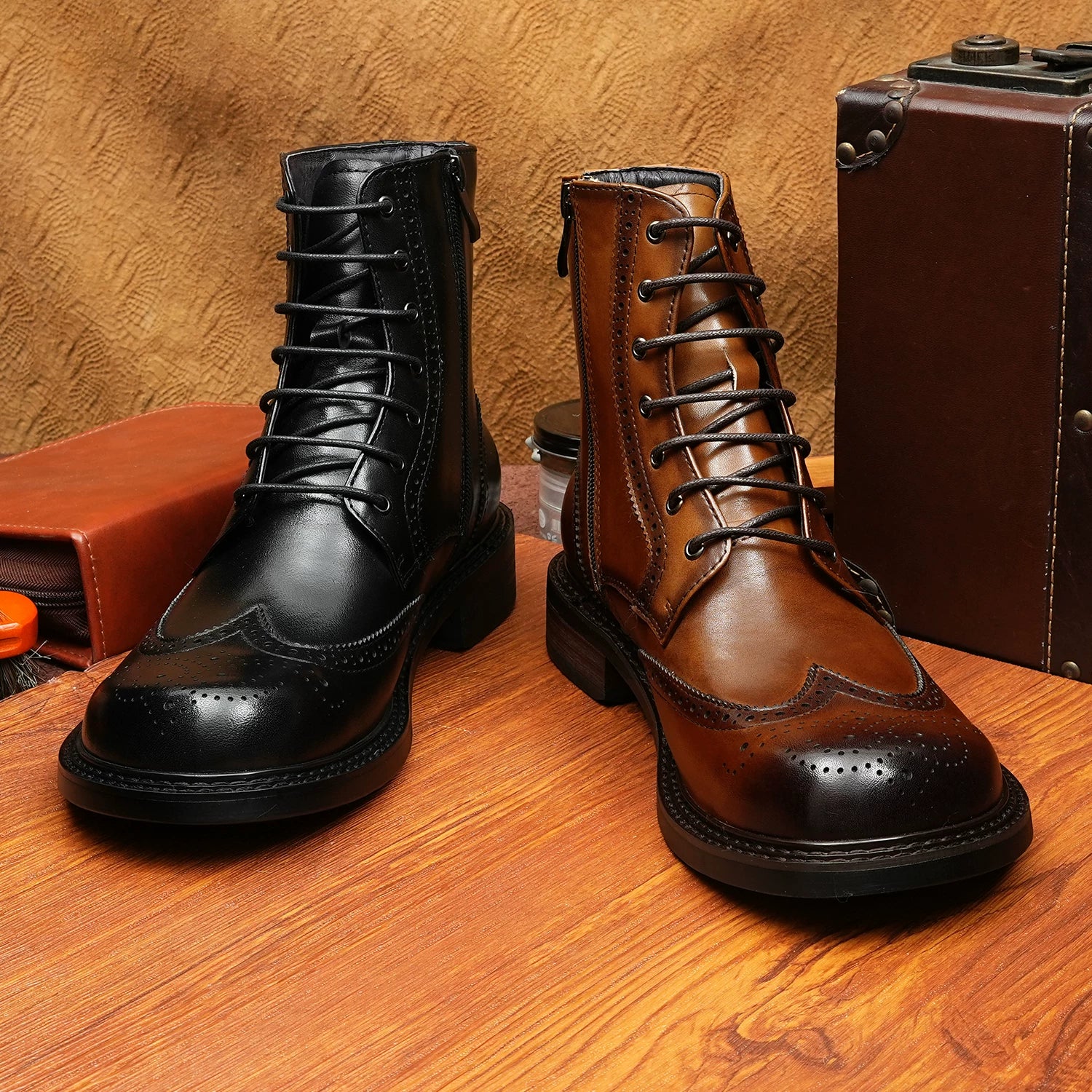 Men's Genuine Leather Martin Boots, British Style, Brogue