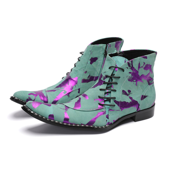 New Chelsea Martin Boots Men's Medium Top Cowhide Thick Sole Increased British Style Chimney Boots Plus Velvet Leather Boots Trend