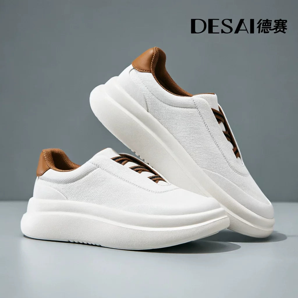 Men's Genuine Leather Shoes, Height Increasing, Thick Sole