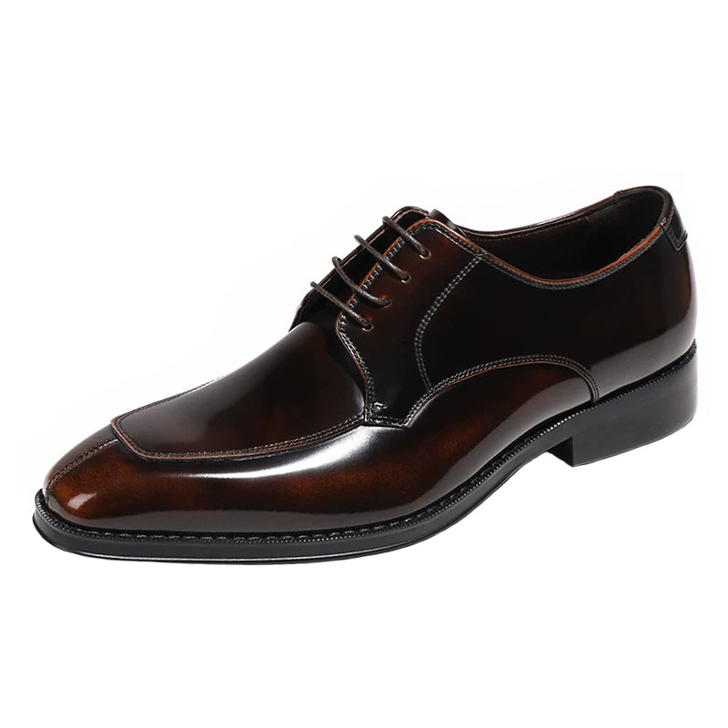 Men's Genuine Leather Derby Shoes, Handmade, Glossy