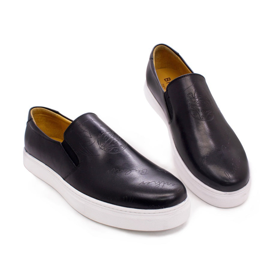 European Station Casual Leather Shoes Trendy Men's Authentic Leather Comfortable Flat Shoes Loafers Slip-on Everyday Joker Men's Shoes