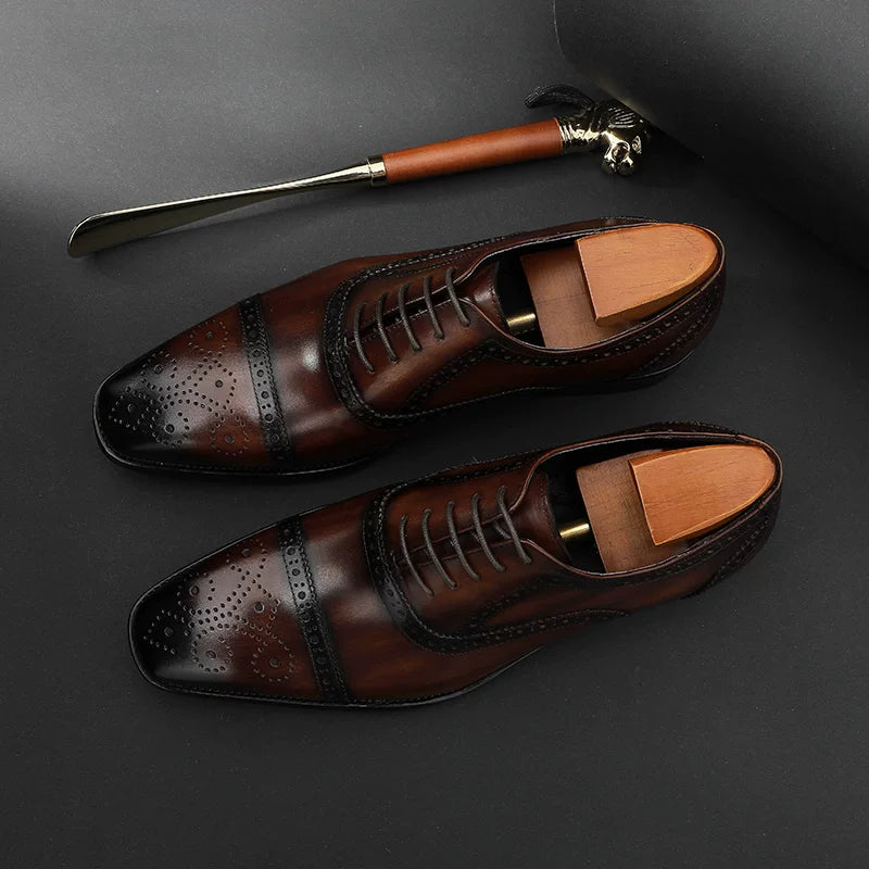 Men's Genuine Leather Oxford Shoes, Handmade, Cap Toe