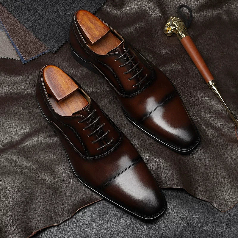 Men's Genuine Leather Oxford Shoes, Handmade, Square Toe