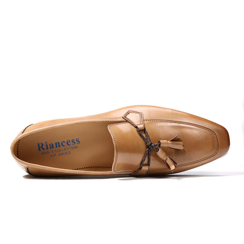 Men's Genuine Leather Loafers, Square Toe, Slip-On