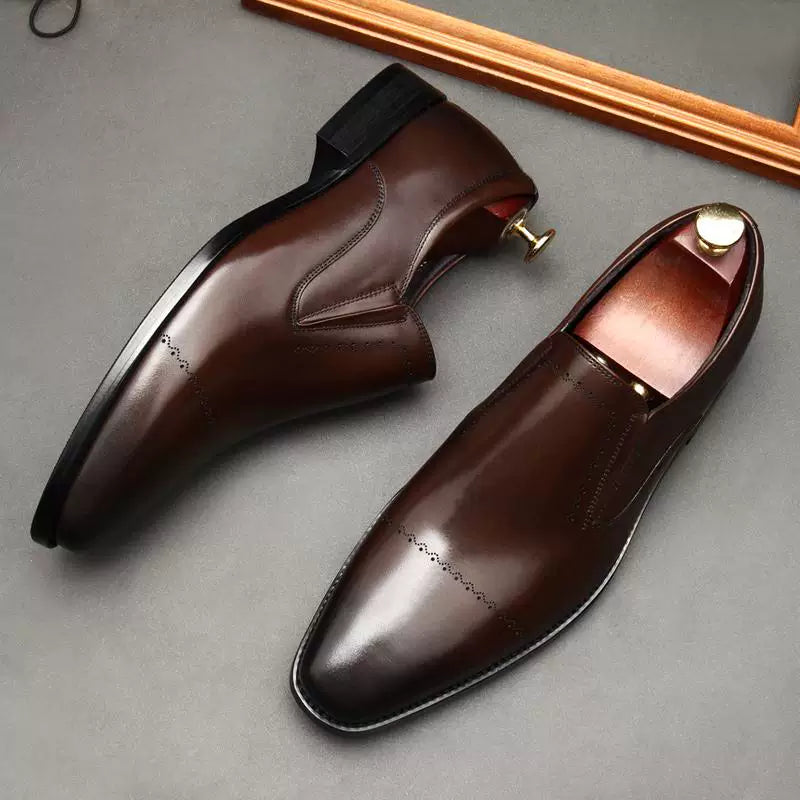 Men's Genuine Leather Derby Shoes, Pointed Toe, Slip-On