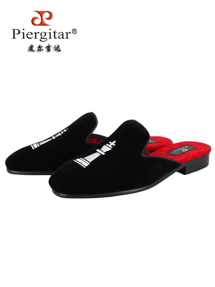 Summer new imported velvet men's Muller slippers European and American style chess hand-embroidered trendy slippers for men