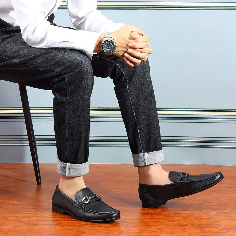 Men's Genuine Leather Loafers, Slip-On, British Style