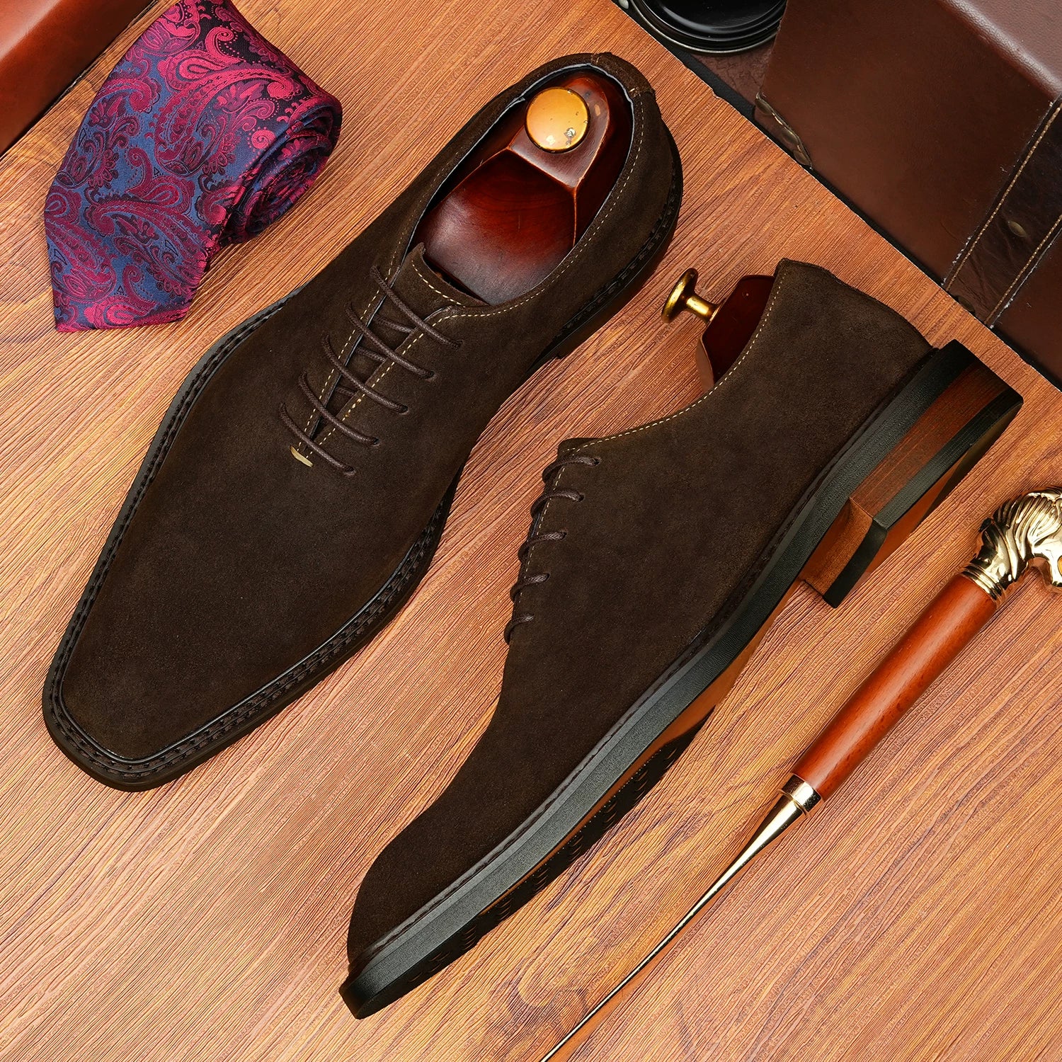 Men's Genuine Leather Oxford Shoes, Suede, Square Toe