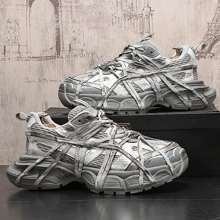 Men's Height-Increasing Platform Breathable Lace-Up Low-Top Retro Distressed Dad Shoes