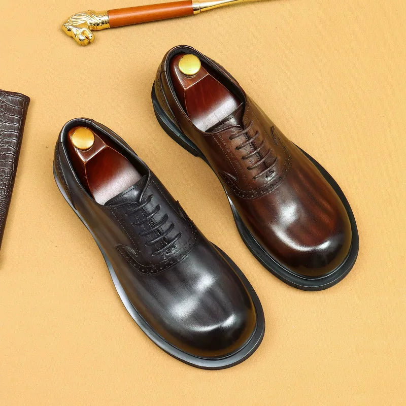 Men's Genuine Leather Leather Shoes, Round Toe, British Style