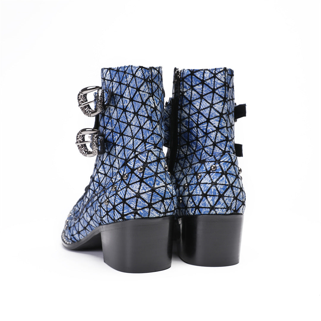 Men's Martin boots spring and autumn high-top men's boots 2024 new denim boots platform short boots retro tooling boots