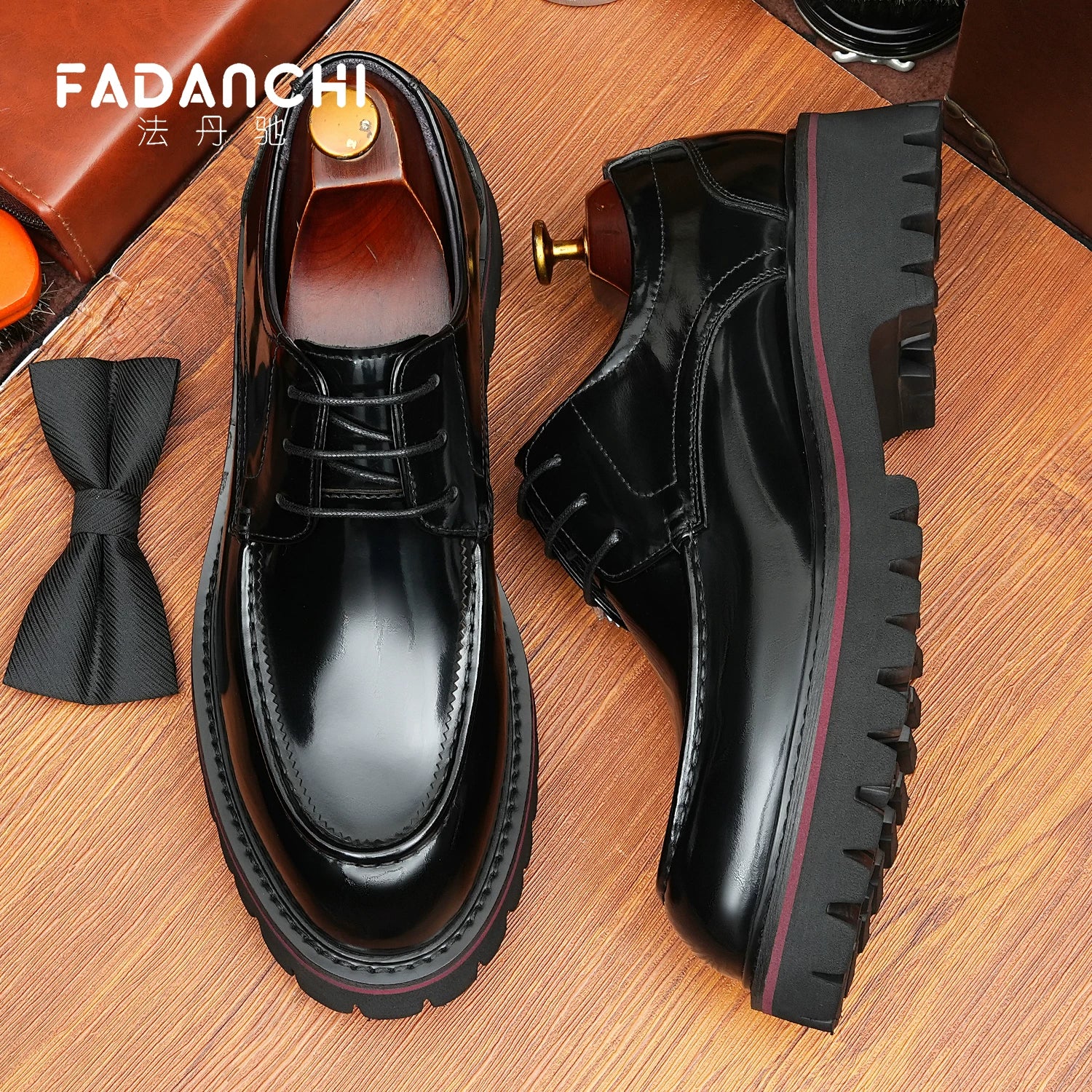 Men's Genuine Leather Derby Shoes, Height Increasing, Thick Sole