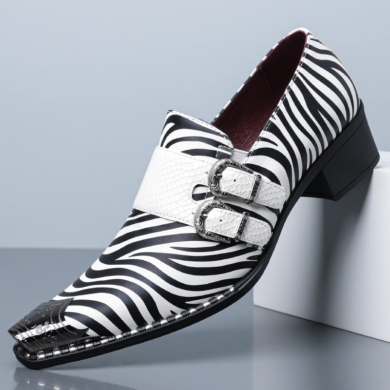 Amazon's best-selling cross-border zebra pattern iron toe double buckle leather shoes men's business 5