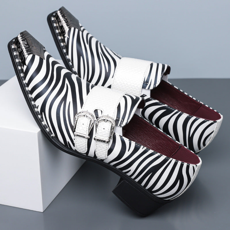 Amazon's best-selling cross-border zebra pattern iron toe double buckle leather shoes men's business 1