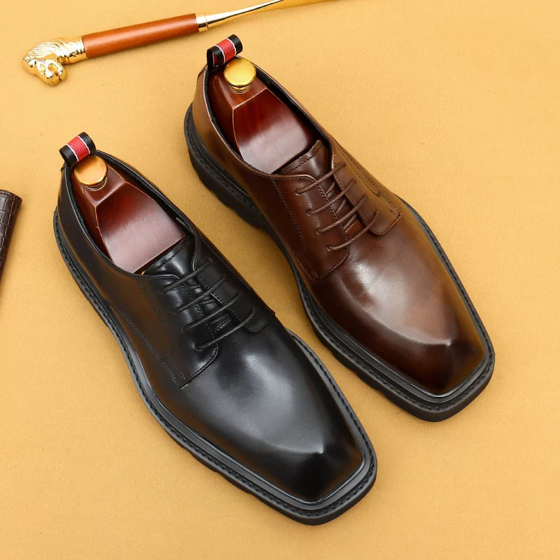 Men's Genuine Leather Derby Shoes, Height Increasing, Thick Sole
