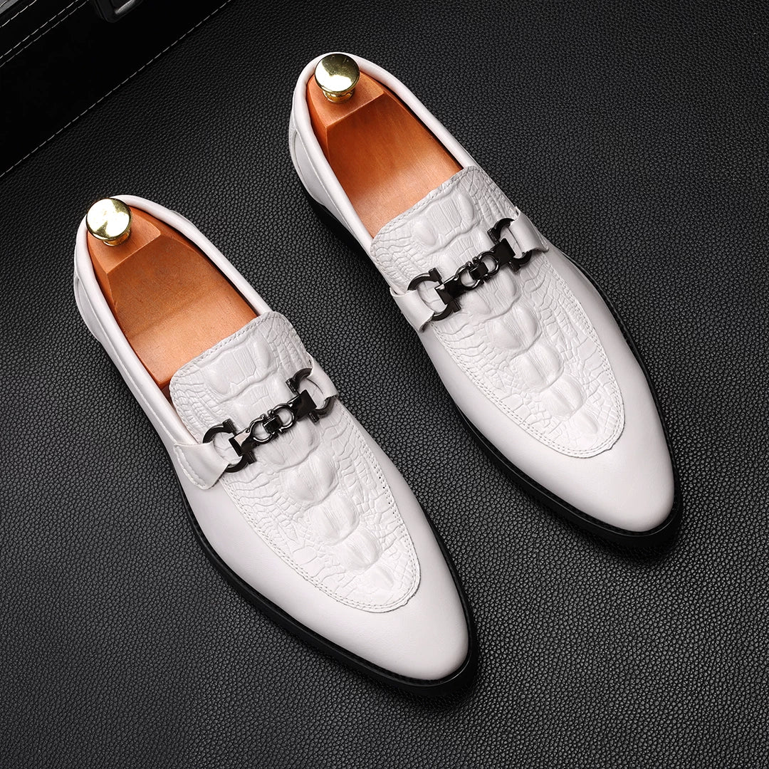 Men's White Derby Shoes, Height Increasing, Pointed Toe