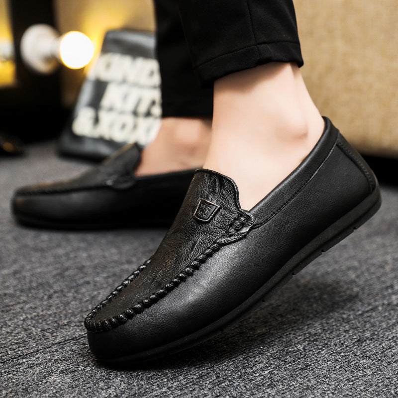 Lightweight and fashionable work casual soft-soled men's one-pedal Loafu Doudou small leather shoes dress round head work business
