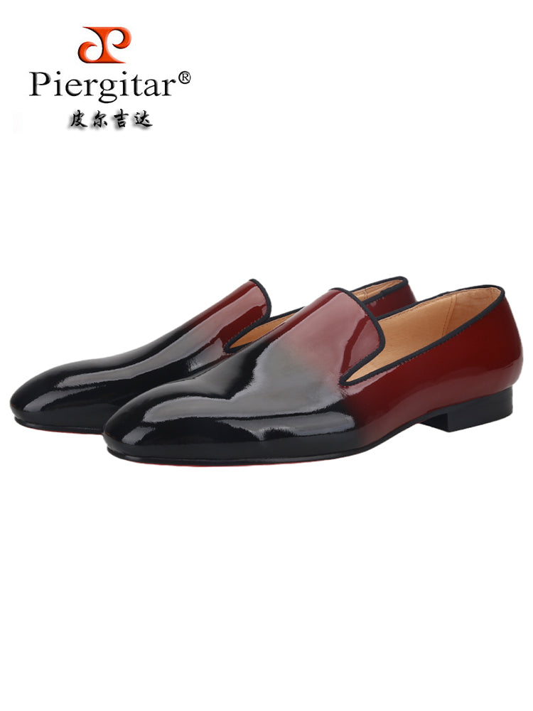 European and American big-name red and black patent leather men's slip-on loafers, handmade red-soled shoes, suitable for wedding parties